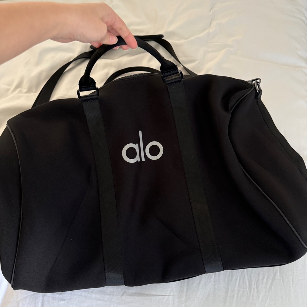 ALO Yoga Black Duffel Bag with White Logo